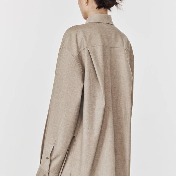 CHICJOC Women Italian high-end wool flannel knotted collar shirt - Picture 9 of 16